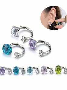 Cute Bow Love Titanium Steel Allergy-Proof Horseshoe Ring Ring Piercing Piercing Bone Nails Delicate Artificial Zirconia Earrings Y2K Punkgoth Jewelry Fashion Girl Piece