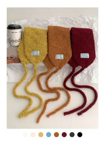 Vintage Applique Knitted Ear Warmers, Warm Earmuffs, Versatile Sweet Ear Covers With Tie, Fashionable Earmuffs, Ear Warmers For Women In Autumn/Winter, Decorative Scarf Accessory White Ear Muffs