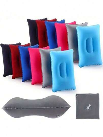 Inflatable Travel Pillow, Small Square Flocked Fabric Travel Air Pillow, Easy To Store, Suitable For Camping, Home/Office Sleep, Vacation Travel, Hiking, Napping, Neck & Waist Support