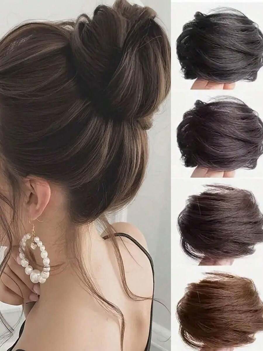 Synthetic Messy Bun Scrunchie Hair Extensions, Wavy Curly Chignon Hairpiece, Updo Hair Bun For Women, Tousled Elastic Band Hair Buns, Easy To Wear Hairstyle Accessories For Daily Life, Vacation Style ,Hair Styling Kit ,Hair Tool Kit ,Hair Styling Tools