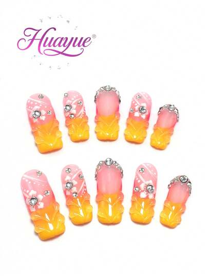 10 miếng làm thủ công, hình vuông 3,3 cm, móng giả trang trí, phụ kiện đi biển, miếng dán móng, móng dán, dụng cụ làm móng, móng mùa hè, móng acrylic dán, móng dài, họa tiết kim cương, hoa, hồng nhạt, tạo kiểu 3 chiều, kiểu Pháp, hiệu ứng chuyển màu, gel tạo hình 3 chiều, đa năng, phong cách punk, phù hợp cho bãi biển, móng giả thủ công dành cho bãi biển.