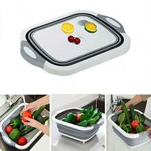 Collapsible Washing Up Bowl Innovations Multi Function Bowl Drying Rack Portable Cutting Board Retractable Drain Washing Basket Basin Vegetable Fruit Tray For For Camping Picnic Kitchen CB01 - Xám - Xem 7