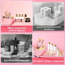 Organizador de Maquillaje, Gran Capacidad Organizador de Perfumes Giratorio de 360 ° , Porta Brochas de Maquillaje con 9 Compartimentos para Cosméticos, Brochas, Skincare, Rosa - Rosa A - Ver 11