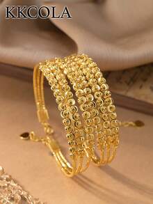 KKCOLA 1pc Fashionable Multi-Coil Beaded Bracelet With Wavy Pattern, Bohemian Style, Party/Festival Gift, Jewelry Accessory, Daily Wear - Yellow Gold - View 7