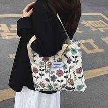 Lightweight Printed Canvas Shopping Bag, Cosmetic Bag, Zipper Closure, No Lining, Multi-Function Attendance Handbag, Suitable For Casual Shopping And Storage - Màu Đỏ Sâu - Xem 7