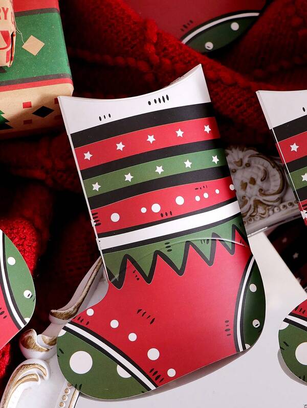 10 Christmas Stocking Shaped Gift Boxes, Luxury Paper Gift Packaging, Suitable For Holiday Parties, Candy, , Jewelry, Red Paper, Reusable Christmas Gift Boxes, Suitable For Family And Friends To Celebrate