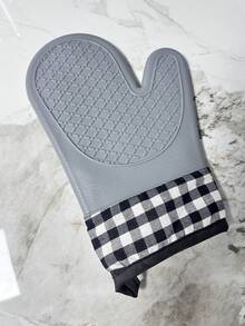 1 件格子耐热手套，厚硅胶烤箱手套，适用于厨房烘焙，耐高温，防滑且可微波