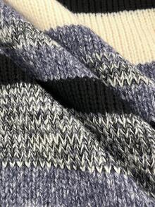 Women's Fashion Loose Casual Comfortable Retro Striped Contrast Color Cardigan - Multicolor - View 3