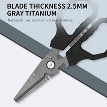 Tijeras de pesca profesionales de 6.4 pulgadas con hojas serradas duales, tijeras para línea de pesca trenzada con recubrimiento de titanio, agarre antideslizante y herramienta multifunción, incluye funda rígida moldeada con cierre, con abridor de botellas