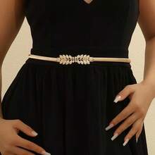 1pc Women's Gold Spring Pearl Flower Buckle Decor Dress, Waist Cincher, Fashion Versatile Pure Metal Waist Belt, Suitable For Daily Wear