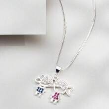 Delicate Women's Necklace With Children's, Boy's And Girl's Pendants, Plated In 18K Gold And 925 Silver With Zirconias - 1 menino 1 menina(Prata) - 查看 2