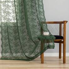 Sage Green Lace Curtains 54 Inch Length 2 Panels, Romantic Floral Pattern, Short Sheer, Bedroom, Laundry Room, Filtering, Boho Kitchen Small Window Treatments, W52 X L54, Sage - Olive Green - View 12