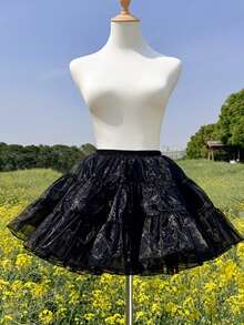 35厘米白色衬里薄纱裙，2层和4层，时尚婚礼、派对、洛丽塔风格照片拍摄 - 黑色 - 查看 7