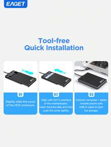 6.35 厘米 SATA 转 USB 3.0/2.0 外置硬盘盒，带 USB 线 - 免工具、UASP 支持、耐用塑料外壳，适用于笔记本电脑和台式电脑（不含 HDD/SSD）