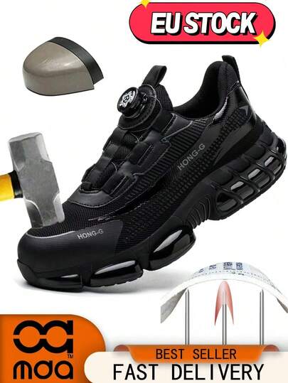 Zapatos de seguridad unisex con botón giratorio para un fácil uso, zapatos cómodos con puntera de acero, zapatos de trabajo de verano antiaplastamieto y antipinchazos con amortiguación de aire para hombres, botas de seguridad ligeras y transpirables para sitios de construcción, zapatos de protección laboral unisex de baja altura, para todas las estaciones