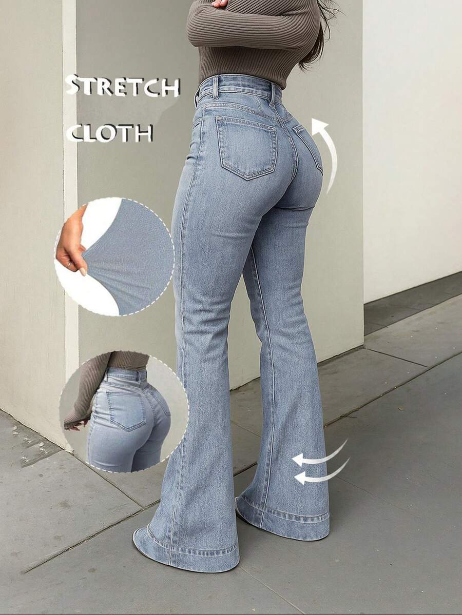 Women's Stretch High Waist Flared Butt Lifting Slim Fit Jeans Casual Street Fall - Light Wash - View 1
