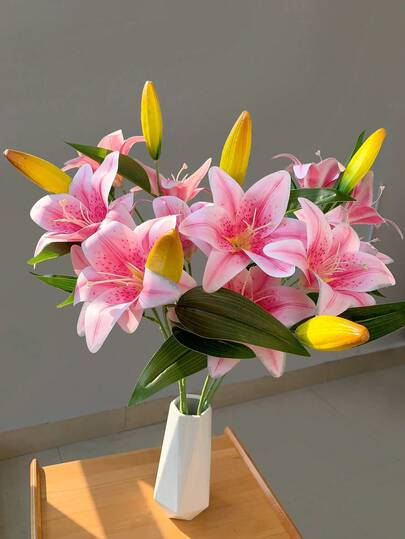 1/2 piezas Flor artificial de lirio, decoración de flores falsas para dormitorio, sala de estar, tocador, boda, fondo de novia, ramo, corsage, arco, fiesta, regalo, Navidad - Rosa/Azul/Blanco