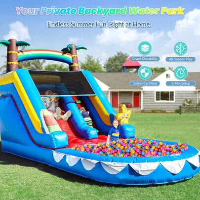 Tobogán acuático familiar para exteriores de 21 x 9 x 12 pies, toboganes inflables para el hogar para niños, piscina de bolas con pastizales para el patio trasero del hogar/juego de piscina