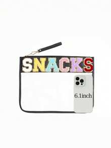 1 Pc Snack Storage Pouch, Transparent PVC Zipper Bag, Embroidered Letter Handheld Cosmetic Pouch, Portable PU Waterproof Toiletry Bag With Zipper Closure For Daily Use, Travel Trips, Office Desk And Makeup Kit Organization Wash Bag For Travel For Bathroom Large Capacity Makeup Bag For Men For Women