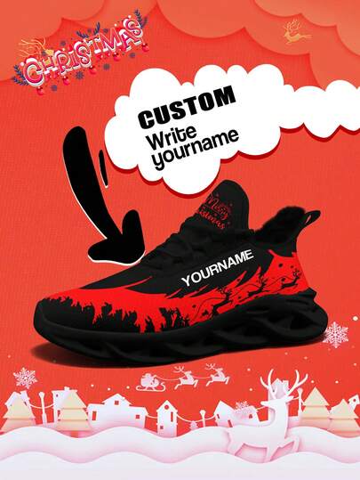 Custom Men's Christmas Plush Lining Sneakers With Personalized Name Print, Festive Santa Belt Design Cozy Shoes With Customized Photo, Lightweight Comfortable Soft Bottom Warm Sneakers For Men And Women, Gym Training Breathable Tennis Shoes, Unique Christmas Gift For Mom/Dad/Her/Him/Girlfriend/Boyfriend/Wife/Husband/Friend ﻿