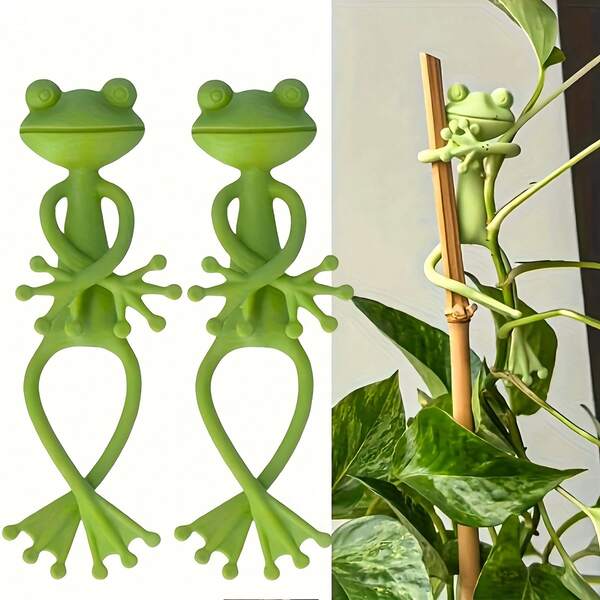 2pcs Green Frog Plant Rack, Cute And Stable Plant Support, Suitable For Small Potted Plants And Granulation Plants, Perfect Indoor Garden Decoration