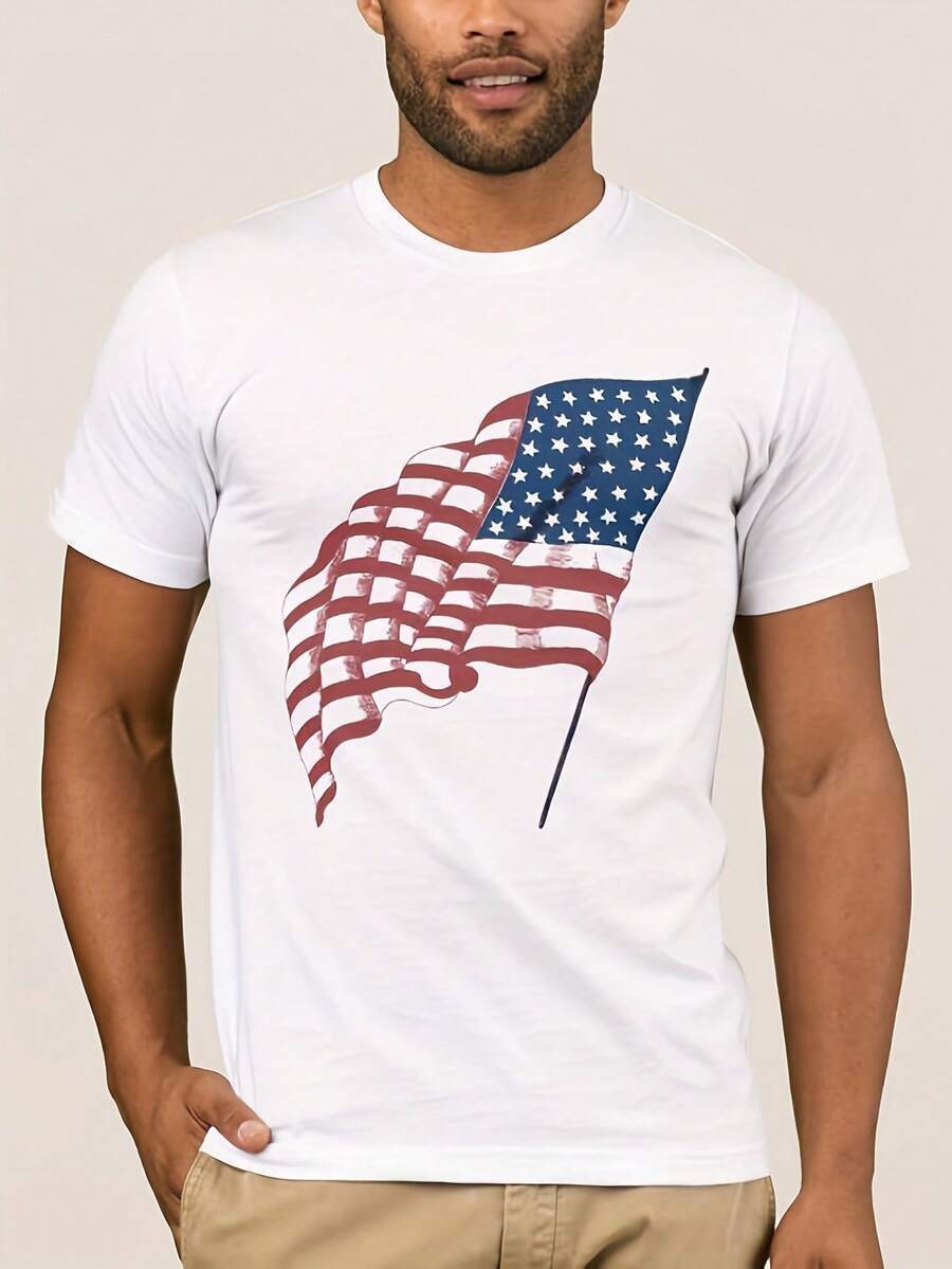 Vintage Patriotic AmeriC-An F-Lag Ng In The Wind T-Shirt220G Clic Pure Cotton T-Shirt - The Perfect Blend Of Sual And Act, I For Everyday Wear And The Gym, A Warm Gift For Your HusbandWifetops WoM.En Fall OutfiT.S For WoM.En VaC.Ation OutfiT.S WoM.En Halloween Costume - 白色11 - 查看 1