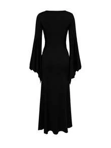 1 pieza Vestido gótico oscuro de Halloween para mujer, manga de murciélago con bajo de cola de pez, disfraz elegante de señora madura