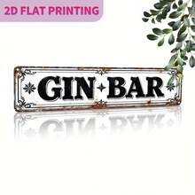 1 Piece Aluminum Wall Decor Sign - Vintage Style GIN BAR Metal Sign With Distressed Font And Leaf Pattern, Durable 2D Flat Print Home Decor Suitable Farmhouse, Cafe, Garage, Bedroom - Easy To Install On Door/Wall, No Wires Needed,, Metal Wall Decoration, Cafe Sign, Gorgeous Corner Decoration, Distressed Effect, 2D Flat
