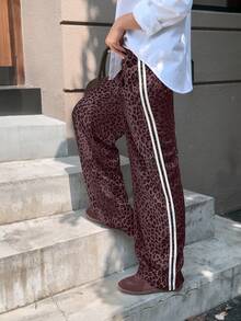 Soltrb Women's Loose Fit Leopard Print Hiphop Pants - Red Violet - View 4