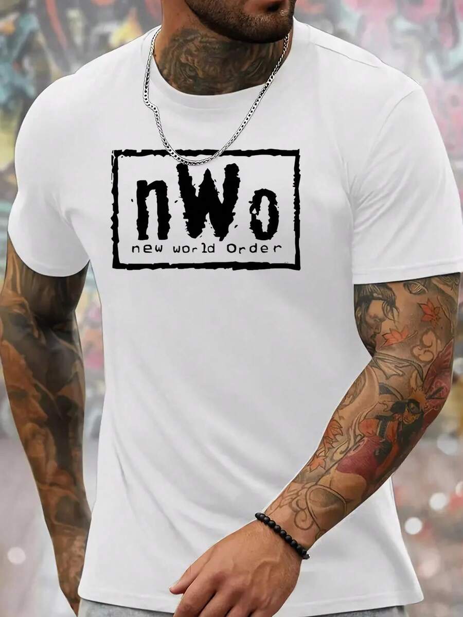 NWo Dynamic Design Printed T-Shirt - Soft, Breathable, And Casual Short-Sleeved Crew Neck Top For Summer Outdoor Activities - Comfortable, Relaxed Fit, Stylish Casual Graphic Print T-Shirt In Pure Cotton With Letter Print, Perfect For Thanksgiving And Christmas Gifts, Men's Hooded T-Shirt - 白色 - 查看 1