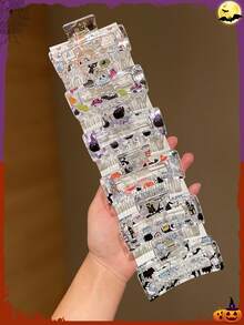 6pcs Women Halloween Pumpkin Head Ghost Print Square Hair Clip, Cute Non-Slip Thick Hair Clip, Suitable For Holiday Party Decoration, Performance Props, Day Of The Dead Party, Halloween Hair Accessories Elegant Claw Clip Winter Hair Clutch