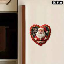 1pc Jolly Santa Claus Magnet With Wreath & Stars - 3.15" Acrylic Rubber Soft Magnetic Center Decor, 2D Fat Red & Gold Holiday Decoration For Fridge, Christmas Tree, Gifts - Warm Smiling Joyful Santa, 2D Flat Decor