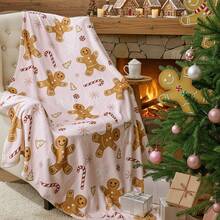 Christmas Gingerbread Throw Blanket: Ultra Soft Pink Flannel Plush Gingerbread Man Bed Blanket, Lightweight Cozy Christmas Blanket For Couch Sofa Bed Living Room Home Decor Gifts