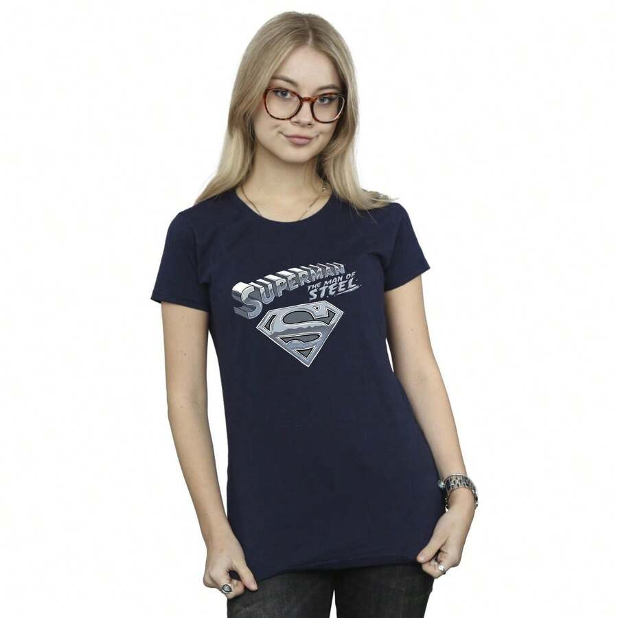DC Comics Damen/Frauen Superman The Man Of Steel Baumwoll T-Shirt (Navy Blau) - Blau - Übersicht 1