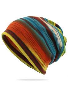 1pc Minimalist Casual Colorblock Striped Jacquard Knit Beanie, Warm Fabric, Unisex, Fashion Versatile Headwear For Outdoor Activities And Daily Wear, Multi-Color Options