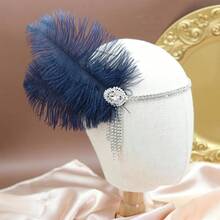 1920s Flapper Headpiece Navy Blue Gatsby Headband 20s Headpiece Women Roaring 20s Accessories Great Gatsby Party Hair Decoration - Màu xanh lam - Xem 4
