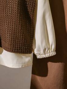3pcs Young Girl Solid Color Frill Collar Long Sleeve Shirt, Button Design Vest And Pants Casual Set - Brown - View 6