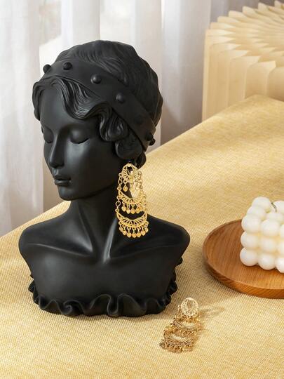 1 Pair Vintage Palace Retro Style Hollow Moon & Heart Pendant Drop Earrings, Multilayer Design, Festival Performance Dance Accessories, Holiday Gift