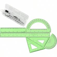 1 Set Plastic Geometry Math Set Includes Drawing, 6 Inch 4 Inch Protractor, 45/60 Degree Rulers 12 Inch 6 Inch Math Ruler Transparent Office Supplies (Pink) - Green - View 3