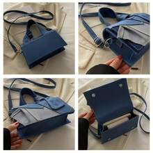 Women's Patchwork Denim Cross Body Bag, Magnetic Handle, Two-Tone Patchwork Cross Body Bag, Polyester Lining, Adjustable Shoulder Strap, Can Be Worn Cross Body Or Carried By Hand, Suitable For Shopping, Dates, Commuting, And Holiday Gifts. - Màu xanh lam - Xem 5