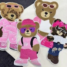 1 pieza Parche bordado de oso de dibujos animados rosa, tamaño grande, diseño único y dulce, opción ideal para reparación de ropa DIY, se puede coser en ropa, bolsos y accesorios, decoración de moda y accesorio de reparación, adecuado para niñas - Multicolor - Ver 3