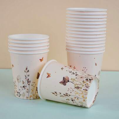 10/50/100 Pieces, 9 Oz Paper Cups, Fresh Flowers, Floral Theme, Disposable Bathroom Cups, Mouthwash Cups, Paper Cups, Disposable Drinking Cups, Parties, Household And Office Paper Cups, For Guests, Friends, Disposable Coffee Cups, Water Cups, Juice Cups, Candy And Snack Cups, Bridal Gift Parties, Gifts, Suitable For Various Festivals, Party Decorations