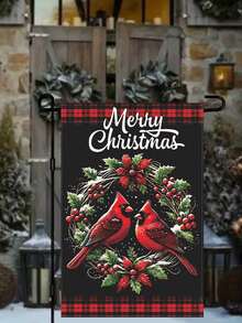 1 lá cờ sân vườn Giáng sinh hai mặt lễ hội: Thiết kế hình chim đỏ và quả tầm gửi, 11,8x17,7 inch, hoàn hảo để trang trí ngoài trời cho dịp Giáng sinh - Nhiều màu - Xem 5