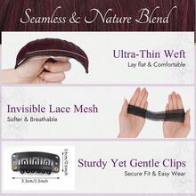 FESHFEN Clip-In Extensions, 50 Cm Wavy Clip-In Hair Extensions Blonde For Women, 5 Pieces, Natural Hair Extensions, Synthetic Hairpiece, Hair Extensions - Campuran Burgundy Gelap - View 5
