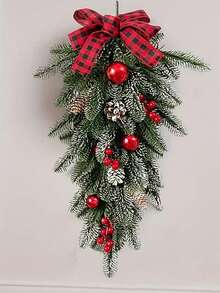 1pc Artificial Christmas Teardrop Swag, 21.6 Inch Christmas Pine Cones Red Berries Swag Decoration, Green Pine Needles Balls Teardrop Swag, For Window Wall Fireplace Decor, Home Outdoor Decor Decor, Room Door Decor,Christmas Decorations, Theme Party Decor Home Decor Room Decor - Multicolor - View 9