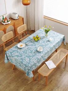 Wodoodporne i olejoodporne obrusy z PVC, plastikowe prostokątne obrusy z kołnierzem na spodzie, prosty i modny wzór z nadrukiem w niebieskie liście, odpowiednie do codziennego użytku, na kemping i do jadalni, do wnętrz i na zewnątrz, do dekoracji blatów, obrusy z kołnierzem na spodzie