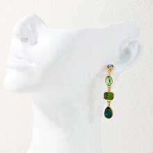 1Pair Gradient Green Rhinestone Dangle Earring Light Luxury Retro Elegant Rhinestone Drop Earrings Women's Earring Jewelry Gift - màu xanh lá - Xem 6