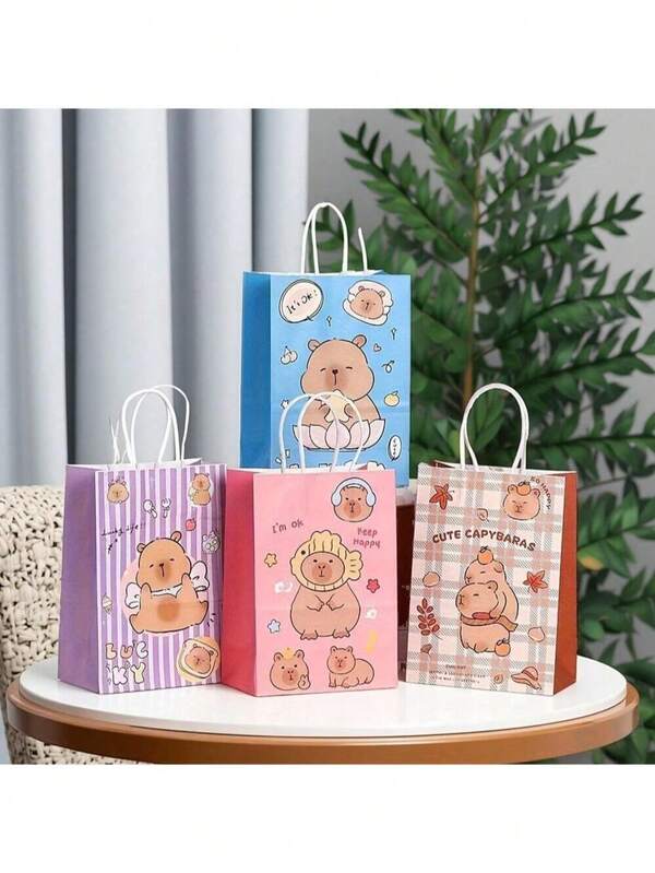 Capybara Themed Gift Bag, Cute Capybara Design, Vibrant Colors, Suitable For Various Occasions And Festivals. Made Of High-Quality Materials, Durable And Easy To Fold And Store. Whether For Birthday, Holiday Or Everyday Gifts, This Gift Bag Can Add A Special Touch To Your Presents.
