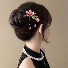 1 Piece Chinese Ink Floral Hairpin, Hand-Painted Cherry Blossom Embellishment - Elegant Retro Wedding, Ball, Daily Hair Accessory Lightweight Durable Women's Hair Clip, No Power Required, Gold Chain Hand-Painted Floral Design, Traditional Chinese Style, Suitable For Special Occasions And Daily Wear - 花想容 - 查看 5