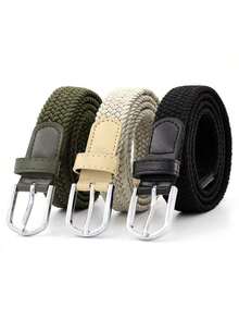 1pc Men's Woven Elastic Waist Belt, Multiple Colors, No Buckle, Stretchy, Fashion Casual Golf Belt For Daily Wear